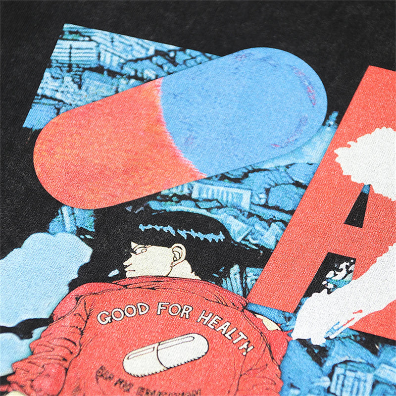 trapwear streetwear top featuring summer vintage retro anime print high street hip pop cotton washed tops t shirt