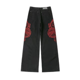 mens black baggy jeans dragon embroidered straight jeans streetwear hip hop loose trousers male luxury designer denim pants 1 unique jeans style 1803