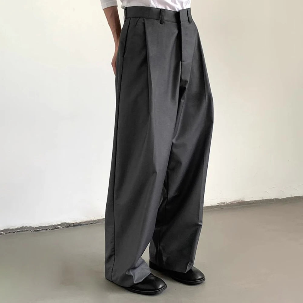 mens straight tube ice silk pants casual slacks youth thin wide leg pants business summer pants soft vintage trousers unique default style 982