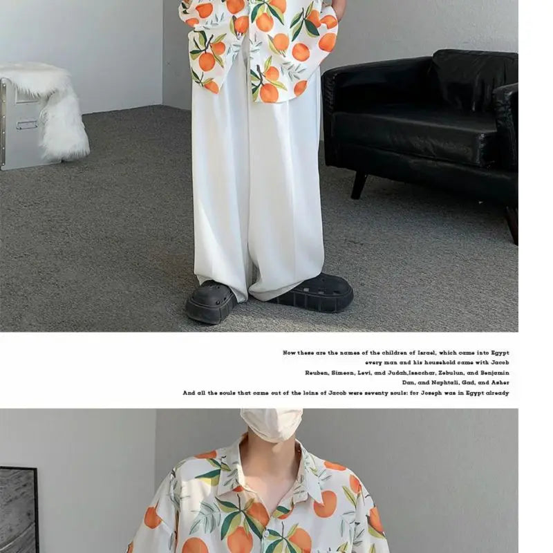 Gothic Streetwear – Orange Cute Fruit Peaches Full Print Shirts Loose Half Sleev – Modern Streetwear for Everyone