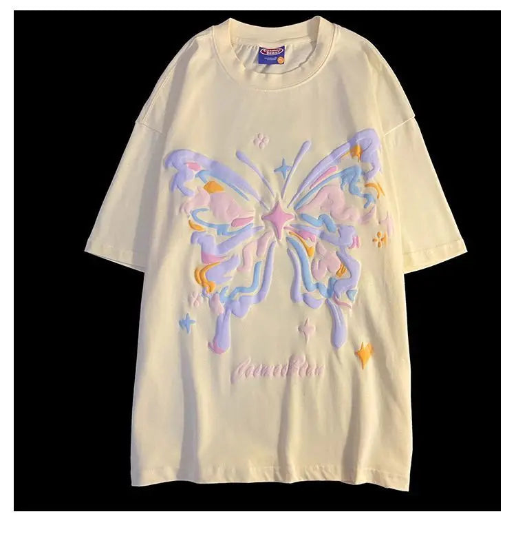 Skatercore Top – Purple Foaming Butterfly Graphic T Shirts Hip Hop Funny – Modern Streetwear for Everyone