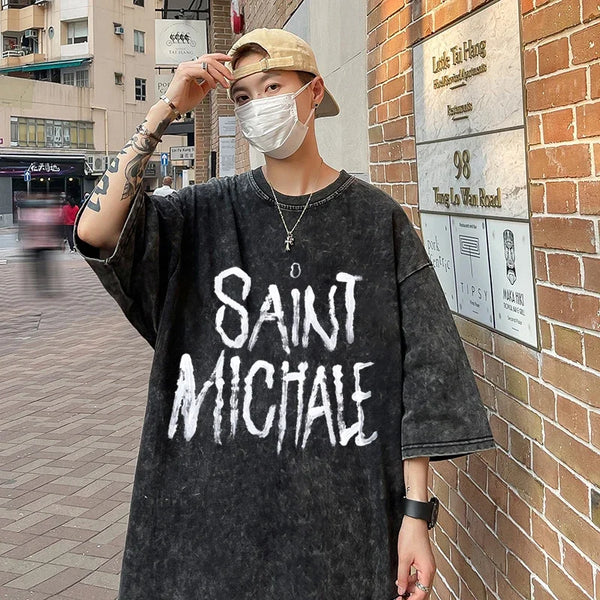 Y2K Graphic Tee – Newest Saint T Shirts Letter Pattern Tops Tee Men Woman Spri – Urban Streetwear for Men & Women