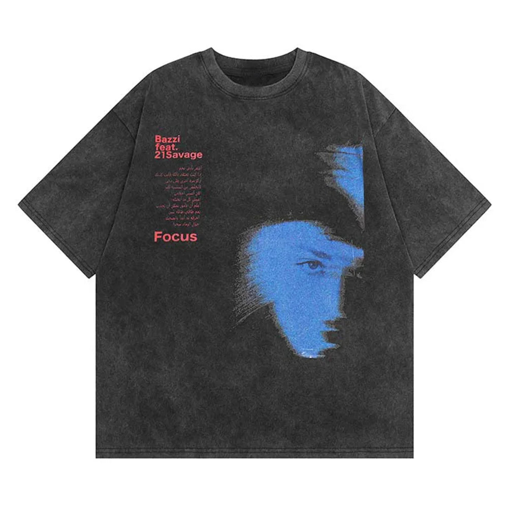 Anime Melting smiley – Mens Hip Hop Mens Oversized T Shirt Face Shadow Letter Graph