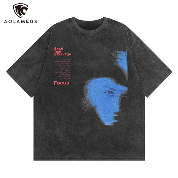 Anime Melting smiley – Mens Hip Hop Mens Oversized T Shirt Face Shadow Letter Graph