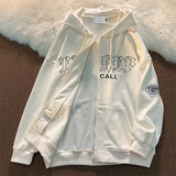 Hoodies Women Retro Harajuku Hip Hop Jacket High Street Zip Up Hoodie