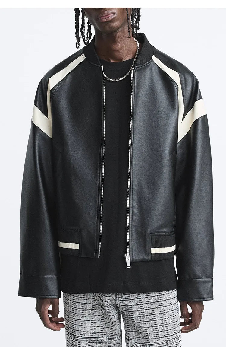 Spring And Autumn Men's Leather Jacket Coat American Baseball Suit Stitching Leather Jacket