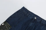 street wear camouflage patchwork cargo flared jeans harajuku unisex functional side multiple pockets camou jeans pants baggy unique cargo style 4442