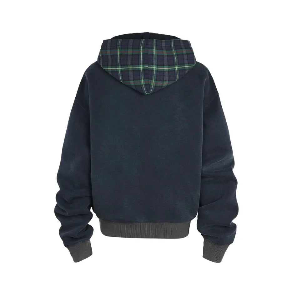 New Plaid Color Blocked Sweatshirt Jacket Mens Cotton High Street Japa