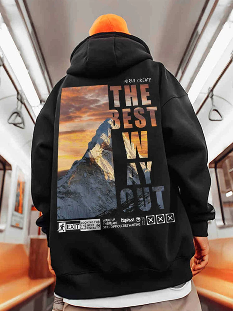 Retro Hip Hop Letter Graphic Printing Fleece Hoodies for Men High Street Loose Casual Hooded Sweatshirts Autumn Male Pullover