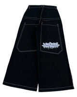 wexwear embroid baggy jeans harajuku hip hop graphic high waist wide trouser streetwear y2k jeans men women gothic black pants ripped baggy denim