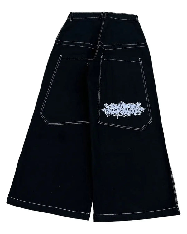wexwear embroid baggy jeans harajuku hip hop graphic high waist wide trouser streetwear y2k jeans men women gothic black pants ripped baggy denim