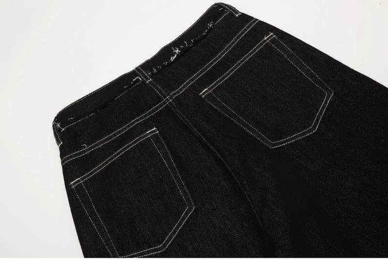 men women streetwear fashion loose casual wide leg straight black denim jeans pant boyfriend y2k baggy jeans trousers unique jeans style 2380