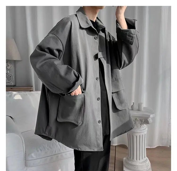 Original shirt men long-sleeved Korean style trendy loose handsome work shirt ins trendy brand spring