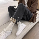 2024 new plaid trouser legs jeans for men casual baggy straight denim pants korean fashion y2k streetwear pantalones hombre jean denim street jeans