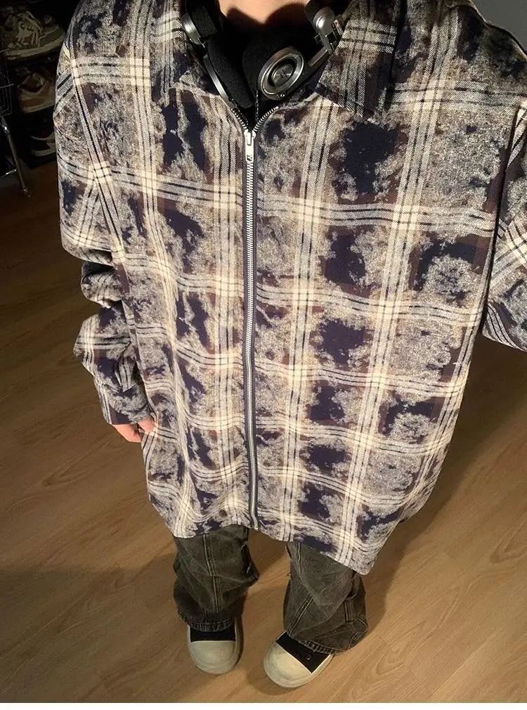 Autumn and Winter 2024 New Smudged Design Y2K Zipper Shirt Men's Korean Handsome Personality