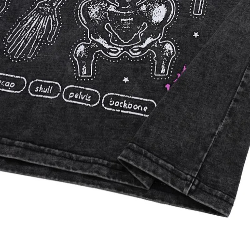 Harajuku Oversized shirt – Fashion Distressed Washed T Shirt Harajuku Skull Skeleton Pr