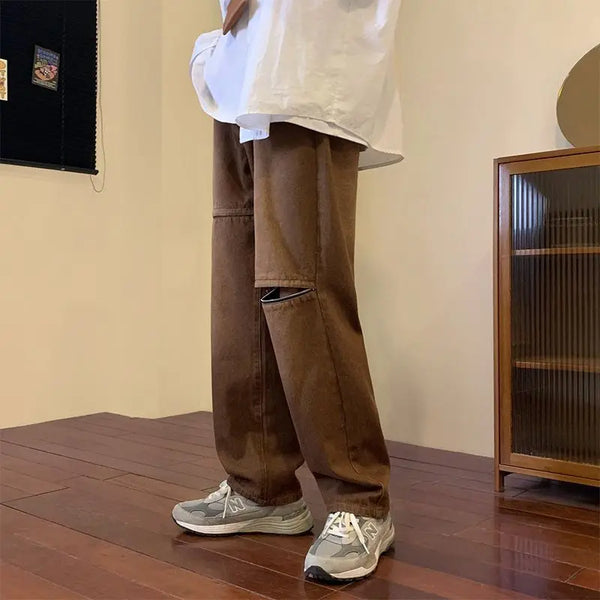 2023 summer new fashion jeans mens couples loose washed wide leg casual trousers boutique clothing simple style jeans for men vintage washed jeans