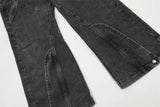 american high street vibe fashion splice jeans mens belt loose casual vintage wide leg straight denim baggy jeans pants trouser unique jeans style 1455