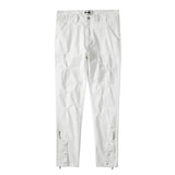 mens hole ripped white ankle zipper button jeans pants straight pockets solid color high street retro loose denim trousers vintage washed jeans