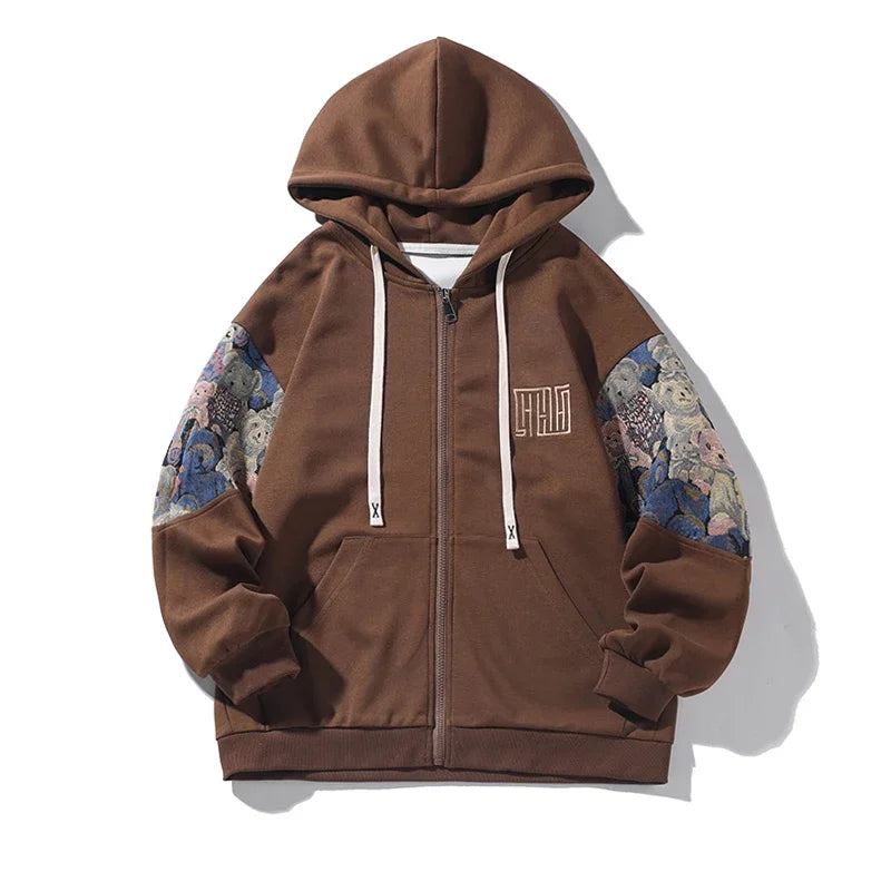 Spring Autumn New Mens Hoodies Embroidered Patterns Loose Fashion Kore