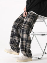 new mens y2k plaid casual baggy trousers autumn korean fashion straight woolen pants y2k vintage streetwear pantalones hombre unique default style 415