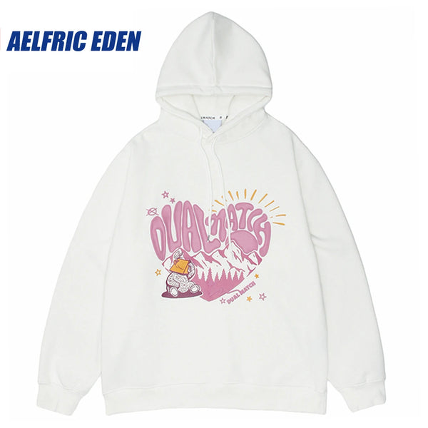 Men Hoodie Streetwear Sweatshirt Hip Hop Heart Letter Print Pullover 2