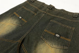 color match pocket washed baggy jeans shorts for men and women wide leg streetwear casual over knee length denim pants unique jeans style 4711