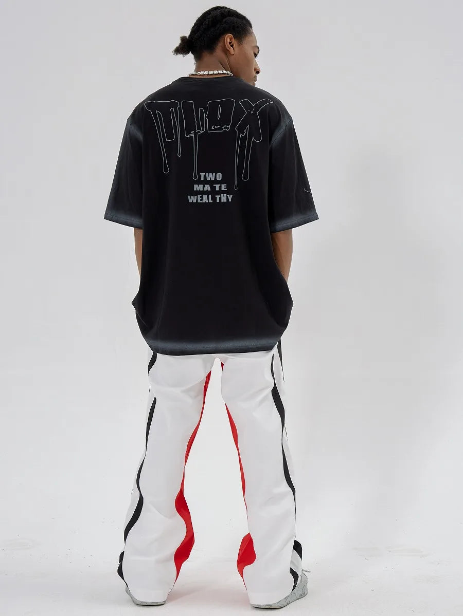 high street side striped spliced straight pants unisex elastic waist streetwear casual racing biker sportwear pants joggers men unique joggers style 4015