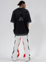 high street side striped spliced straight pants unisex elastic waist streetwear casual racing biker sportwear pants joggers men unique joggers style 4015