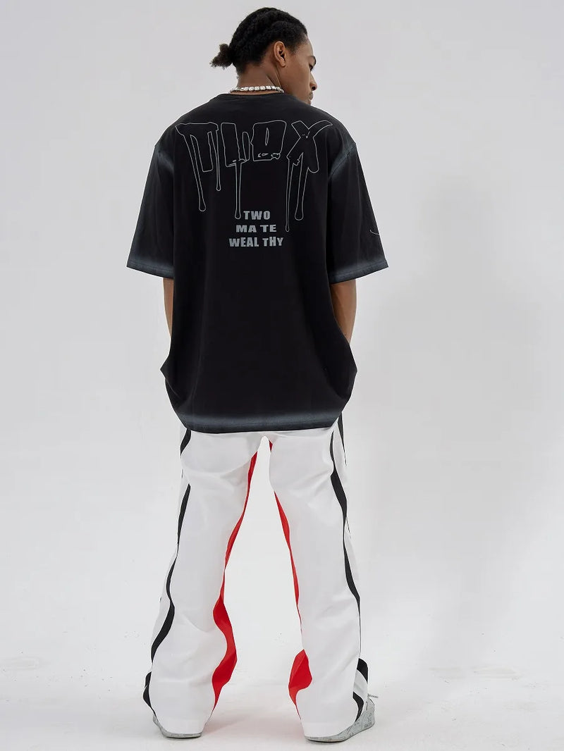 high street side striped spliced straight pants unisex elastic waist streetwear casual racing biker sportwear pants joggers men unique joggers style 4015