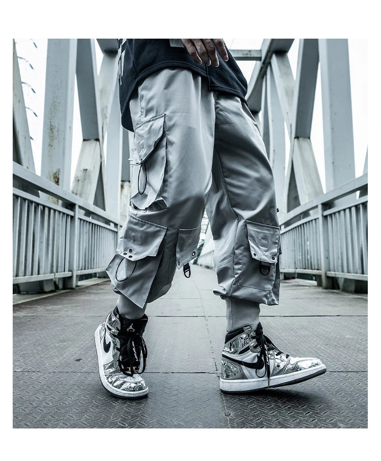 hip hop loose fit elastic waist cargo pants fashion side pocket ankle pants mens new casual drewstring sportwear pants joggers unique joggers style 3763