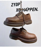High Street Vintage Brown Big Toe Leather Shoes Men Women Streetwear Fashion Hip Hop Casual Increase Derby Shoes