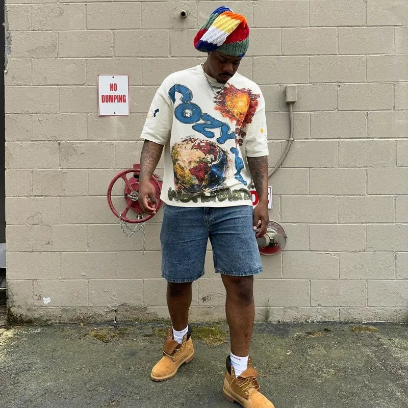 Anime Graphic tee – 2024 Summer American Retro Personalized Anime Print Oversize