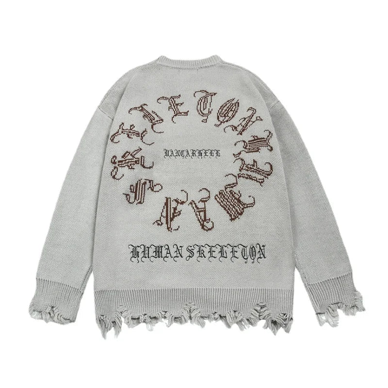 hip hop knitted pullover, bold design pullover, cozy fashion fit, stylish street outfit, modern aesthetic appeal