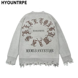 hip hop knitted pullover, bold design pullover, cozy fashion fit, stylish street outfit, modern aesthetic appeal