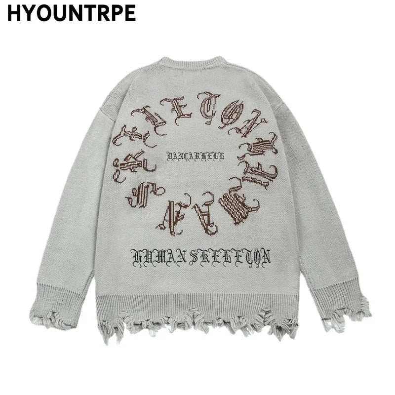 hip hop knitted pullover, bold design pullover, cozy fashion fit, stylish street outfit, modern aesthetic appeal