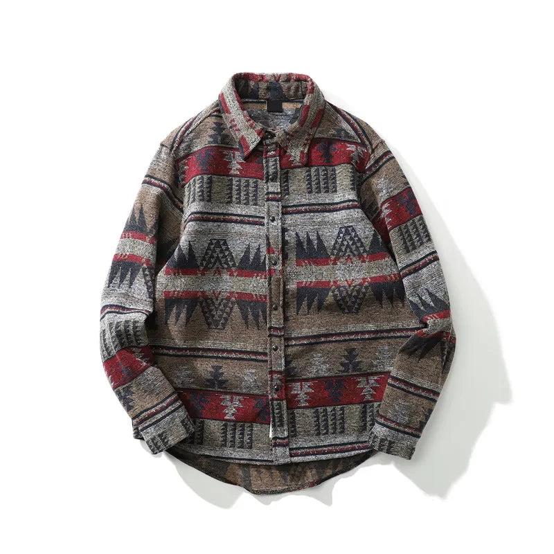 Dark Icon Geometric Stripe Shirts Men Women Long Sleeve Harajuku Woolen Shirts Men Clothing