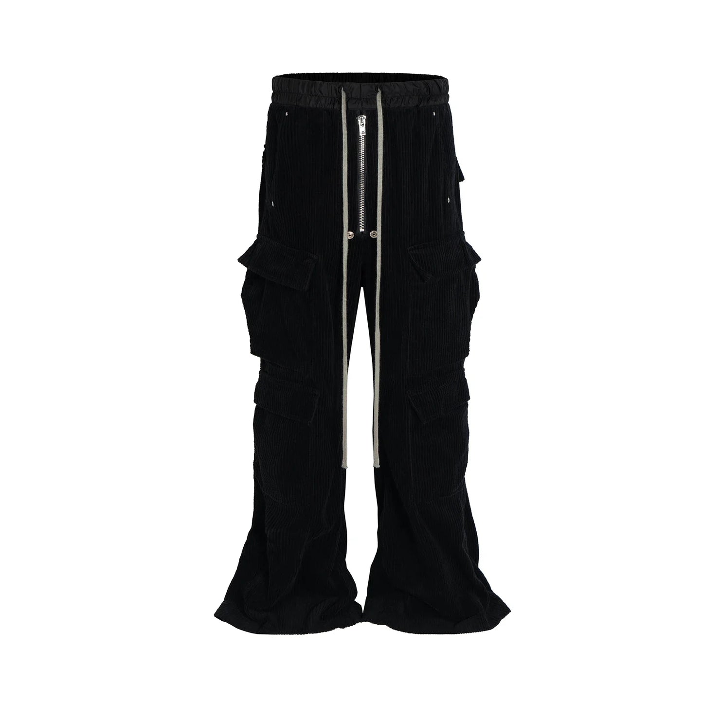 ro style wide leg corduroy pocket baggy cargo pants for men and women drawstring streetwear ropa hombre straight trousers military streetwear pants