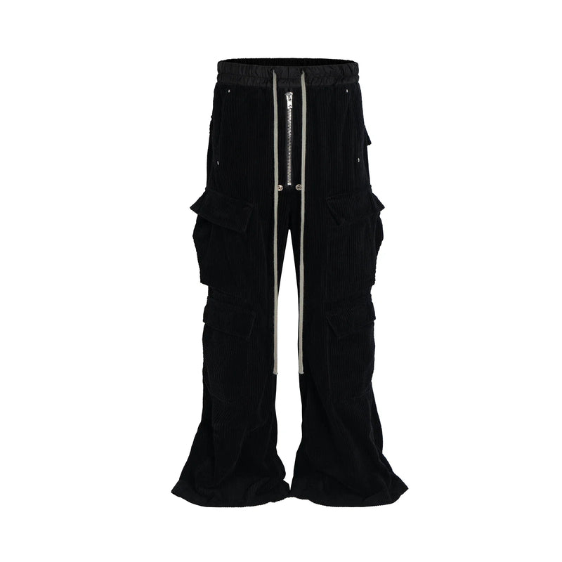 ro style wide leg corduroy pocket baggy cargo pants for men and women drawstring streetwear ropa hombre straight trousers military streetwear pants
