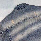 trendy coat featuring collarless wash denim motorcycle jacket design – premium quality jacket for men