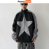 bold graphic coat, high-street look, for men, fall streetwear outfit, oversized style, layered fashion, modern aesthetic, graphic detail