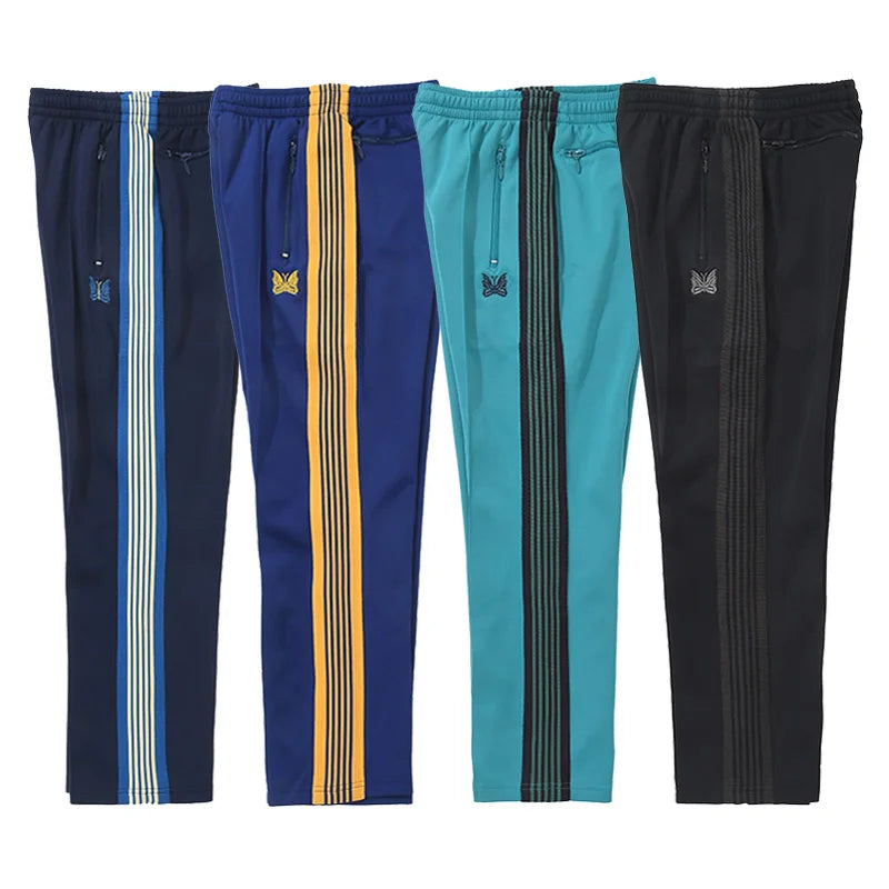 black new sweatpants pants men woman zipper drawstring embroidery side edge weaving stripe straight cylinder trousers unique joggers style 5328