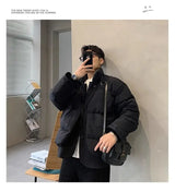 Korean street trend men and women retro personality fake two piece design couple winter loose thick casual jacket top harajuku