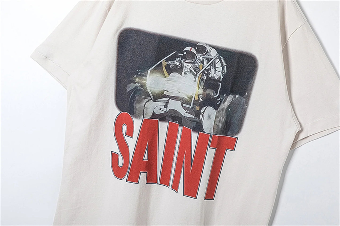 24ss Summer Retro Vintage Anime Print Spaceship High-Street Cotton Tops T-Shirt