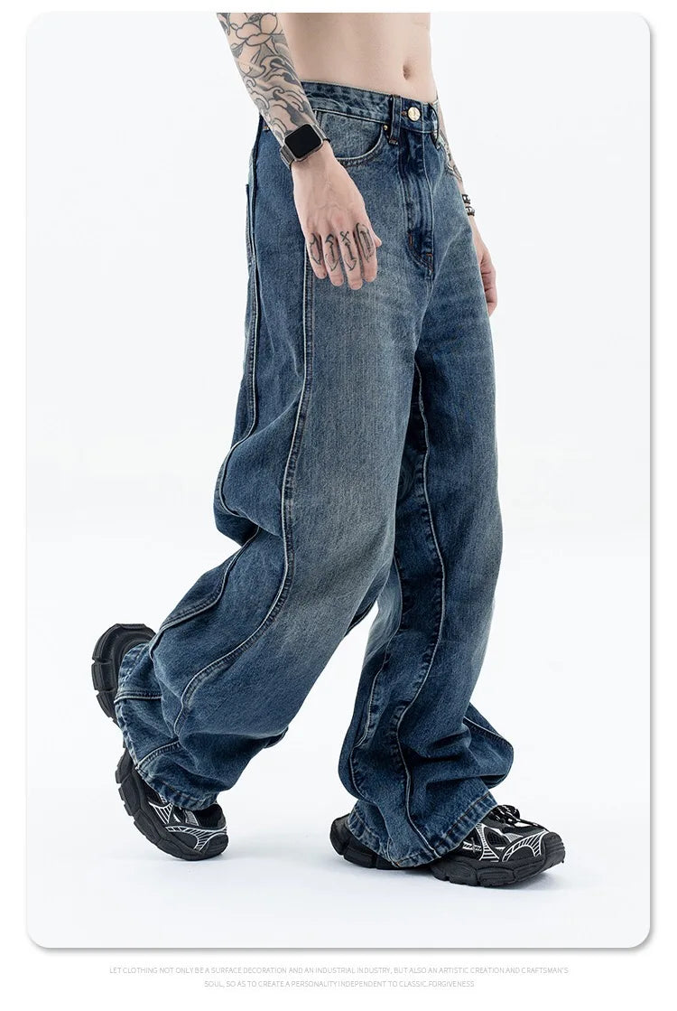 2024 autumn and winter new wave pants wash do old outline jeans unique jeans style 6269