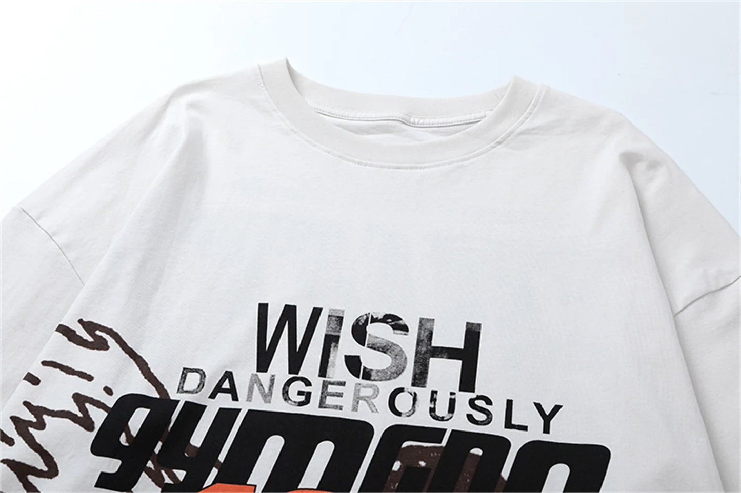 2024 Summer And Spring 123 Letter Print GYMGNO Graffiti Slogan Worn Retro Long Sleeve T Shirt Pullover Sweatshirt