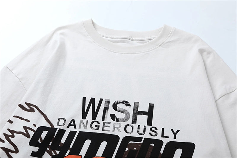 2024 Summer And Spring 123 Letter Print GYMGNO Graffiti Slogan Worn Retro Long Sleeve T Shirt Pullover Sweatshirt