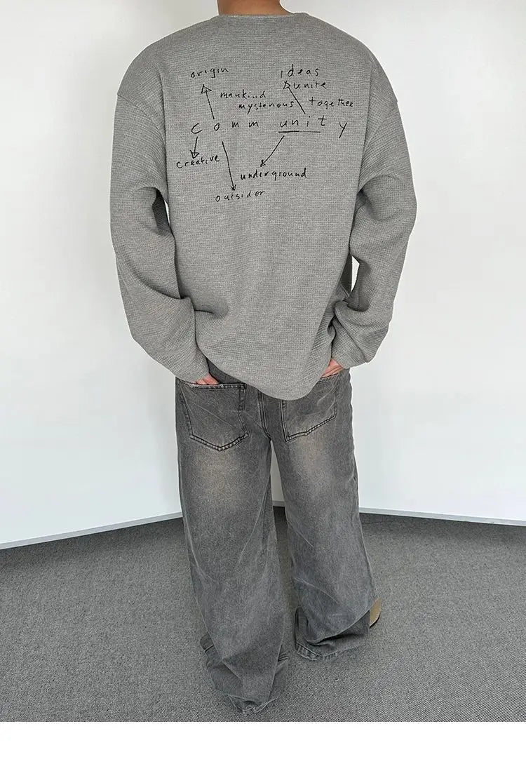 Personalized Floral Gray Waffle Print Long-sleeved Autumn American Men's Women's Y2K Round Neck Sweatshirt