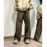 Leopard Printed Jeans Men Fashion Retro Printed Vintage Jeans Men Streetwear Hip-hop Loose Wide Leg Jeans Mens Denim Trousers