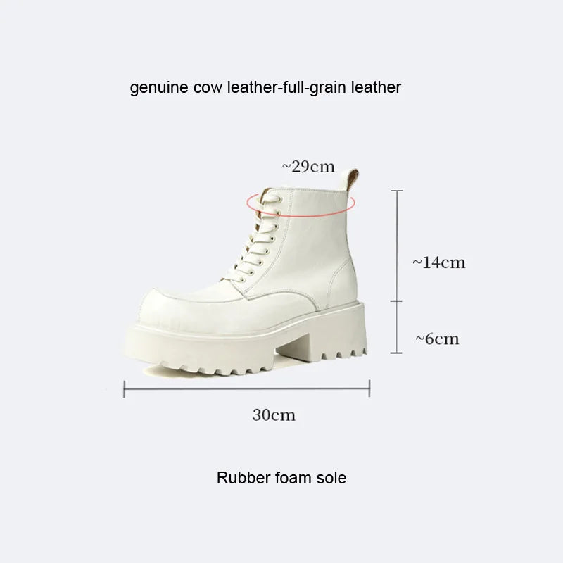 Men's Genuine Leather High Sole Platform Streetwear Fashion Casual Increase Boots Male Punk Gothic Rock Motorcycle Boots Shoes